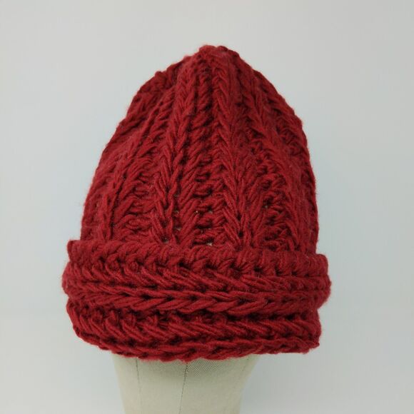 KMart 100% Acrylic Ladies Crochet Beanie Hat Cap Red OSFA Cable Knit - Picture 3 of 10